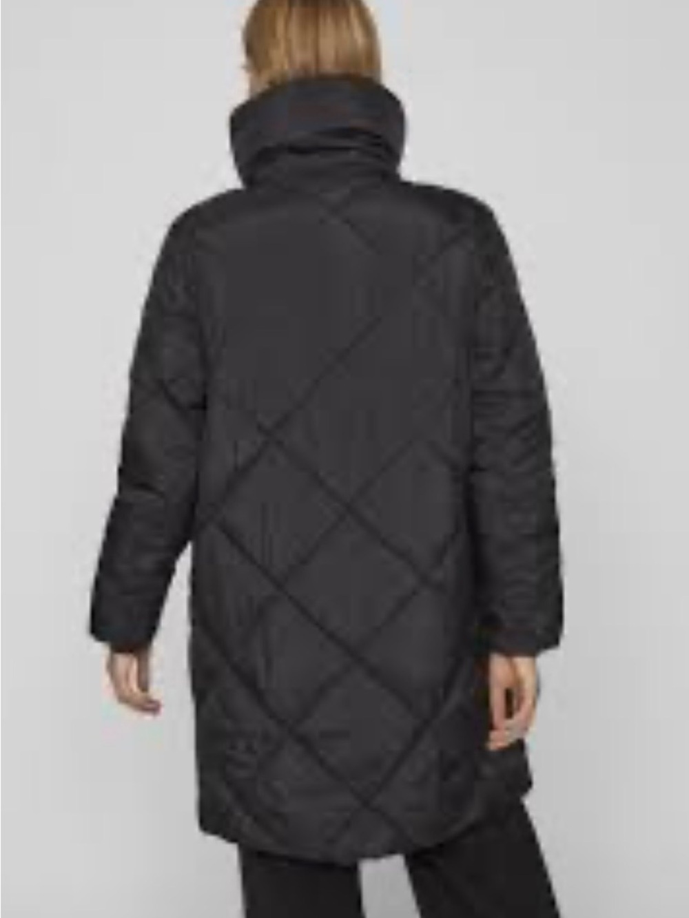VILA 38 LG Black Diamond-Quilt Funnel Neck Midi Belted Snap-Up Puffer Coat New